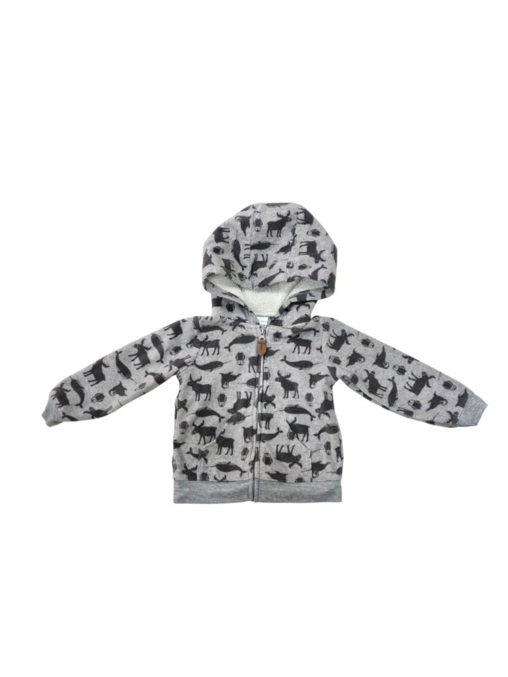 Just One You Carter's Boys Fleece Jacket 18M Gray Woodland Animals Hooded Zip